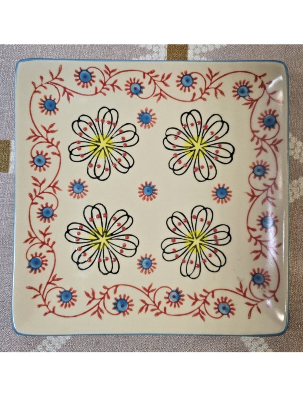 Yokohama Studio Square Hand Painted Small Ceramic Plate Flowers Floral Boho 6"